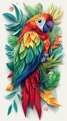 Fototapeta premium A Vibrant Macaw Amidst Lush Tropical Foliage
