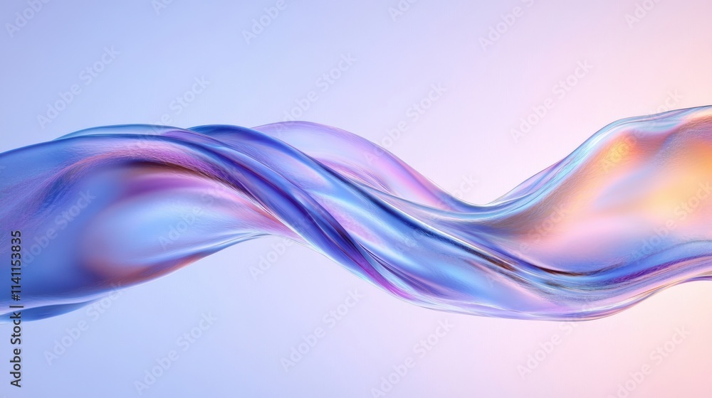 Poster iridescent wavy shape abstract design 3d render with fluid minimalist style in pastel background