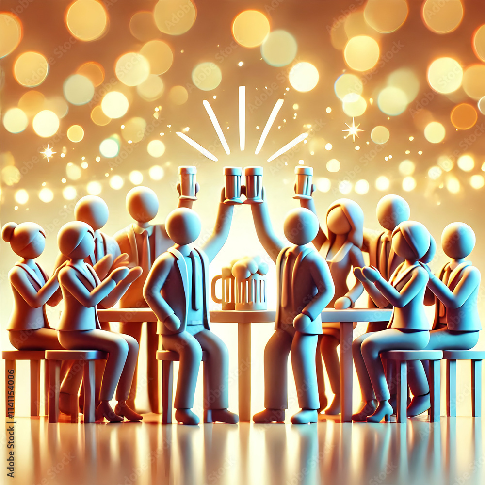 Aufkleber 3d bokeh digital art of a team raising a toast at an office party concept as a bokeh digital art sce