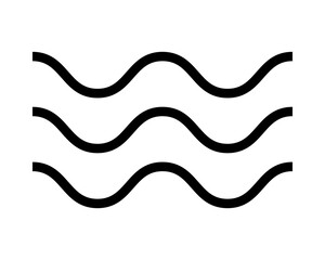 Waves icon. Water emblem. Undulated parallel horizontal black lines sign isolated on white background. Ocean, sea, river symbol. Air, wind or flow pictogram. Vector outline illustration.