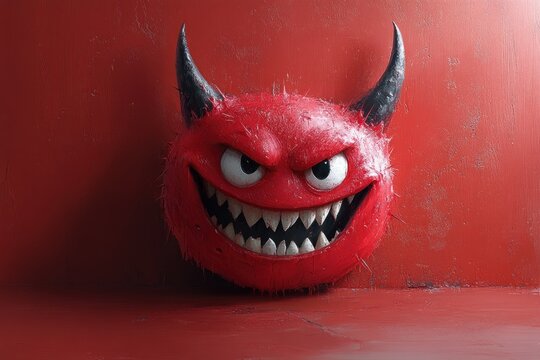playful red devil character with sharp horns wide grin cartoon humor illustration