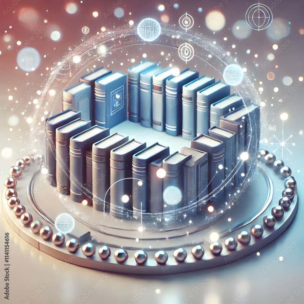 Aufkleber 3d soft abstract illustration of a futuristic library with floating holographic books bokeh lights a