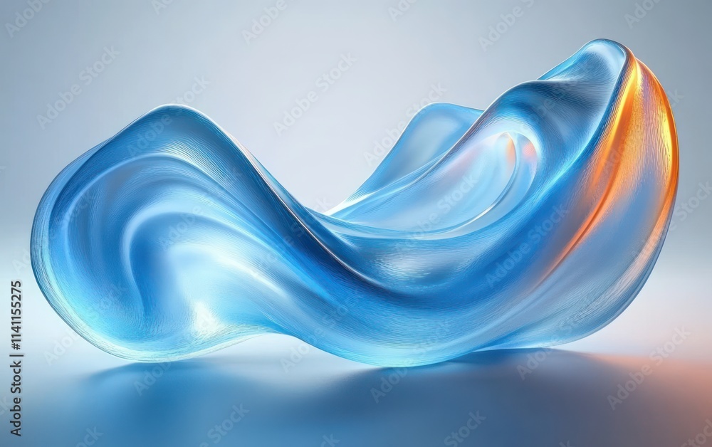 Poster blue fluid wave sculpture abstract curves soft light minimalistic reflection gradient background