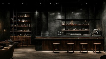 A 3D illustration of a modern lounge with luxurious seating, a polished bar area, and minimalist decor, capturing an atmosphere of style and relaxation.