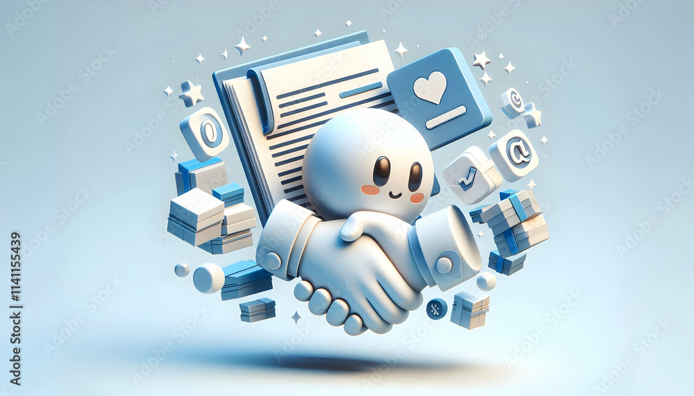 Poster 3d a floating business handshake icon and a contract appear weightless in mid air isolated on a whit