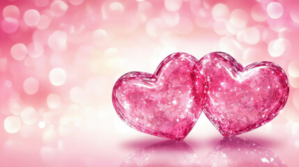 Obraz premium Shiny pink hearts on soft pink background create romantic atmosphere, perfect for Valentine Day celebrations