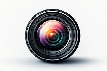 Colorful camera lens with concentric circles and gradient reflections