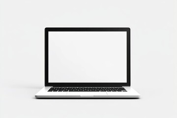 Fototapeta premium Sleek modern laptop with blank screen on minimalist light gray background