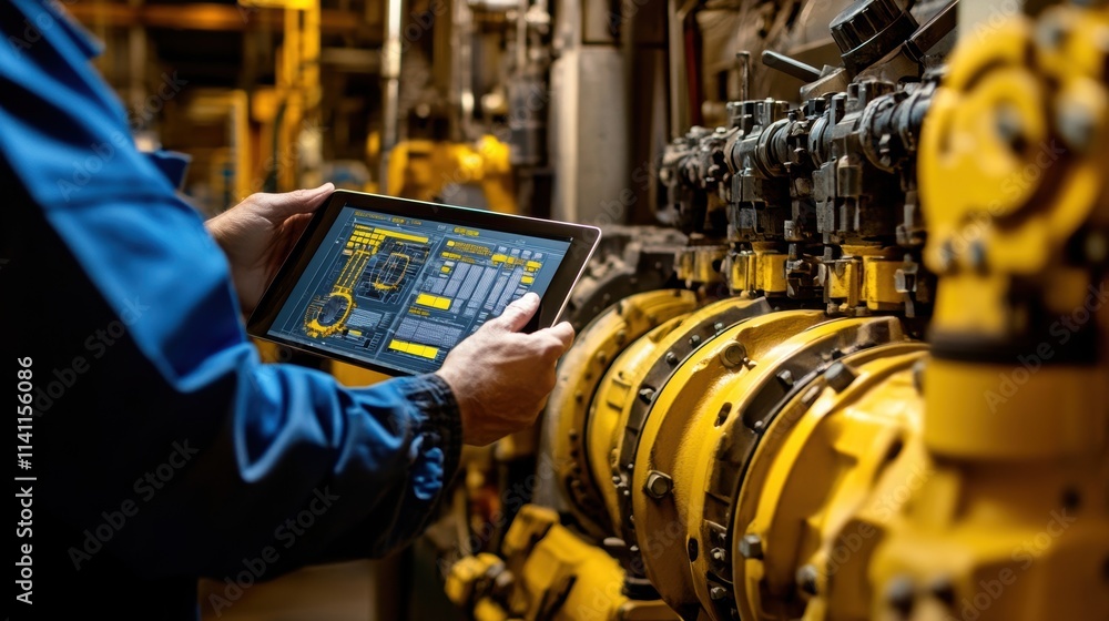 Poster an image highlighting a technicians tools with an advanced tablet displaying predictive analytics fo