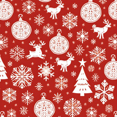 Christmas Pattern with Reindeer and Snowflakes
