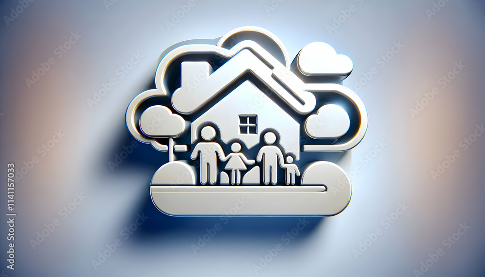 Poster 3d glossy background with an image of a family house concept as a glossy background featuring an ima