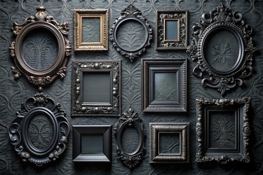 Elegant black retro frames&acirc;&euro;&rdquo;mirrors and pictures&acirc;&euro;&rdquo;add vintage style to your wall.