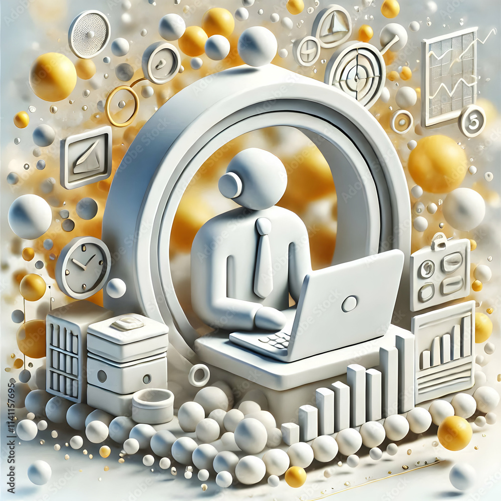 Poster 3d abstract bokeh shapes with entrepreneur working from home concept as feature an entrepreneur work