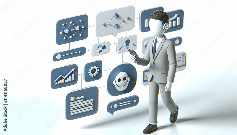 Poster 3d business professional using ai powered financial analysis tools with soft abstract digital art co