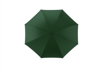 Top view of open green umbrella against white background