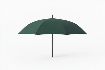 Dark green umbrella on white background with black handle