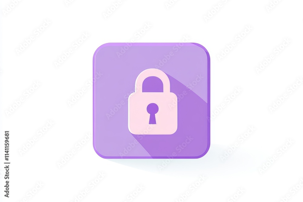 Poster purple security icon with lock symbol on square button
