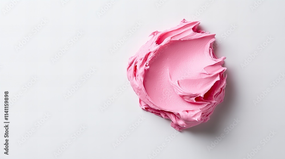 Poster a dollop of pink frosting sits on a white background. the soft, creamy texture is highlighted by the