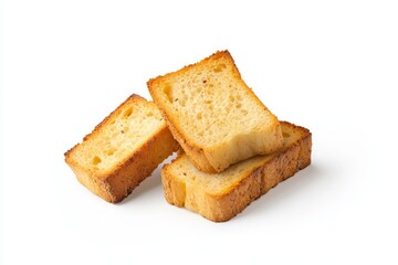 Crispy golden bread slices on white background: fresh bakery delight