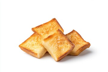 Fototapeta premium Golden brown toasted bread slices on white background