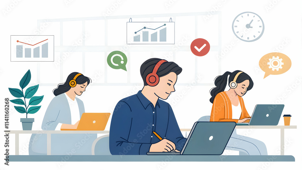 Aufkleber productivity and focus and tools concept as professionals using focus enhancing tools to boost produ