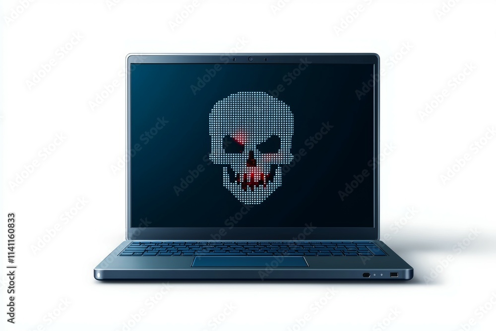 Poster a computer screen with a skull on it