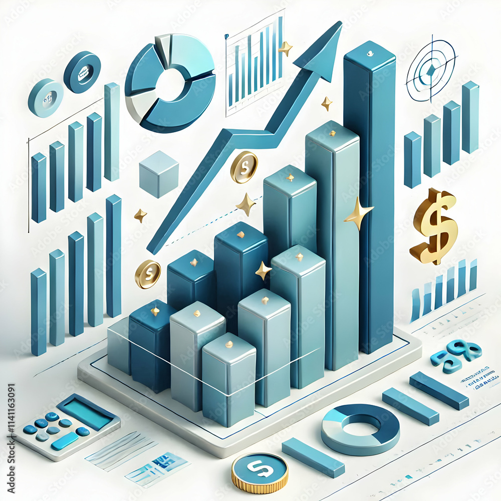 Poster 3d vector graphic of ascending bar charts symbolizing financial growth. concept as a sleek vector im