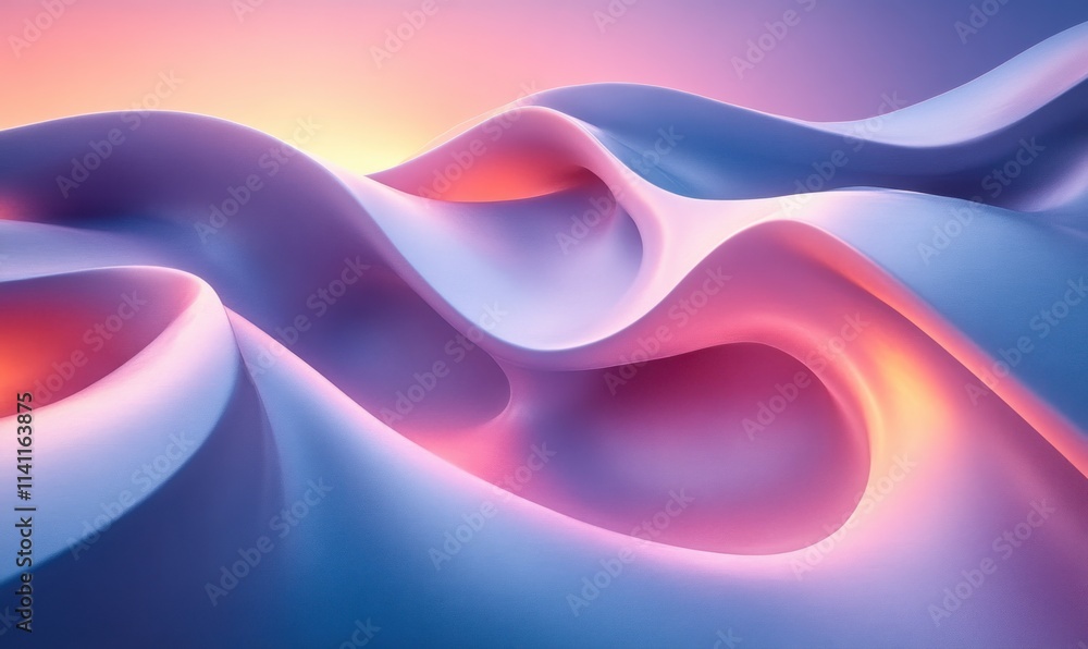 Poster minimalist abstract sculpture smooth curves gradient lighting deep blues purples 3d render