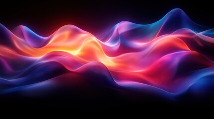 Abstract Glowing Curves with Iridescent Colors and Soft Lighting on Dark Background