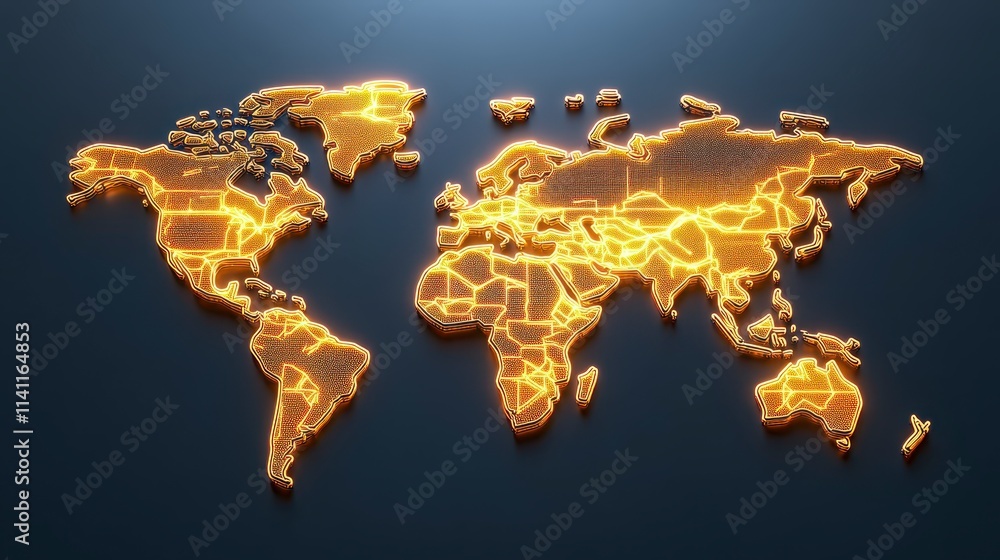 Poster a glowing, digital world map with intricate patterns, showcasing a vibrant and modern representation
