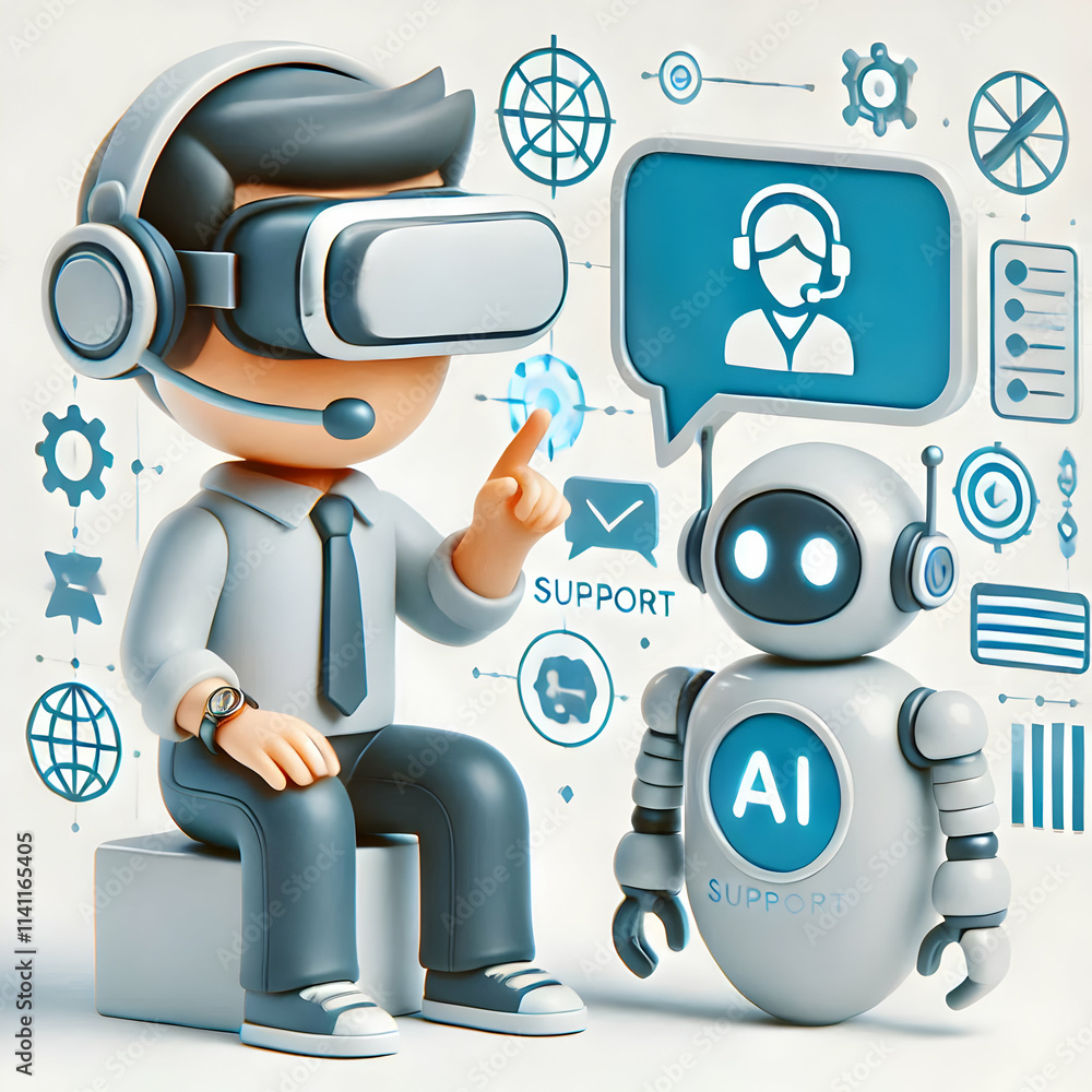 Poster 3d customer using ai support in virtual reality environment concept as a candid photo of a customer 