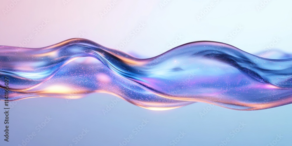 Aufkleber surreal fluid water abstract design with iridescent waves and soft pastel gradient background