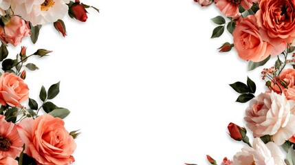 Pink floral frame with copy space: A romantic pink backdrop with roses framing a blank area in the center for personalized messages