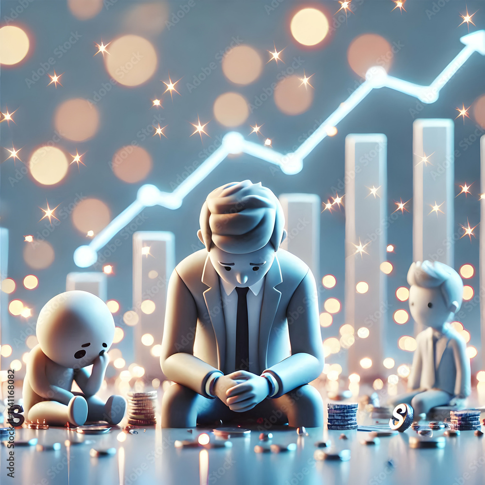 Poster 3d entrepreneur facing business failure in bokeh digital art setting copy space concept as an entrep