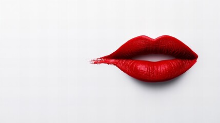 Close-up of red lipstick smeared on a white background.  Bold, vibrant color and a dramatic effect.