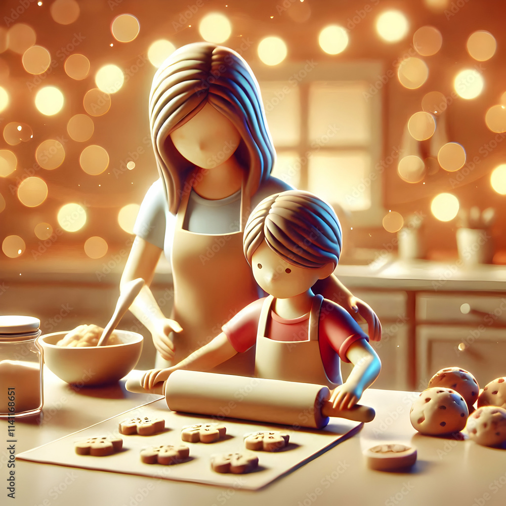 Poster 3d bokeh digital art of a parent and child reading together on the couch. concept as a bokeh digital