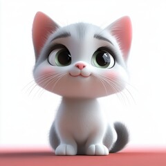 Fototapeta premium Cute Cartoon Cat 3D Soft Pastel Animation Playful Expression Bright Lighting