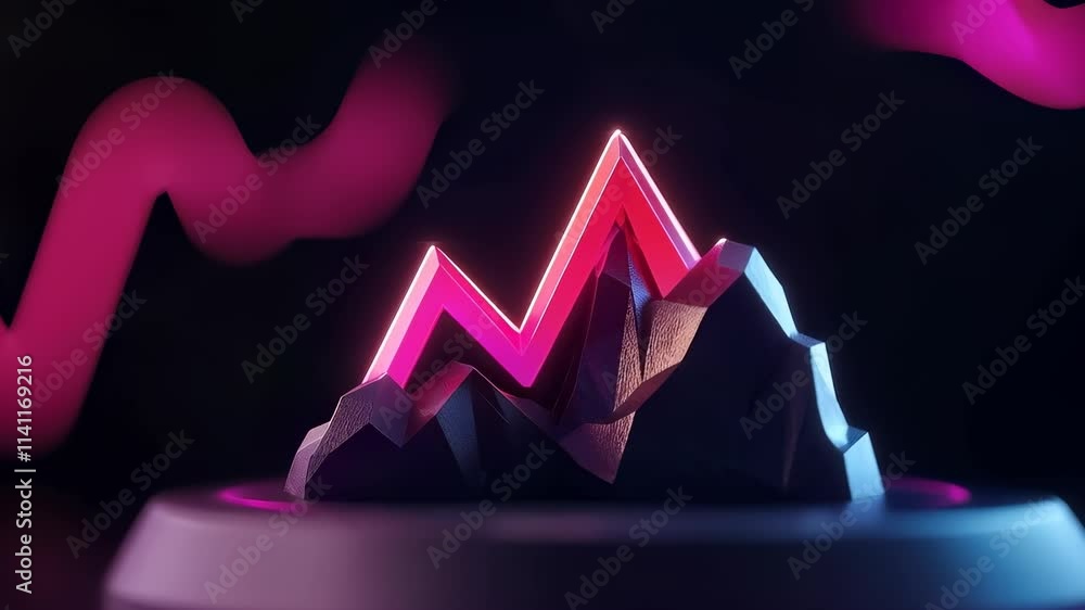 Poster stylized mountain peak with neon lines showcasing data trends and graph insights