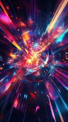 Fototapeta premium Vibrant Abstract Light Streaks Converge in Futuristic Core