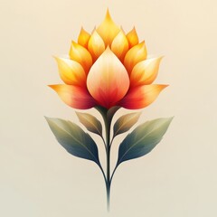 A stylized flower illustration with vibrant colors and elegant leaves.