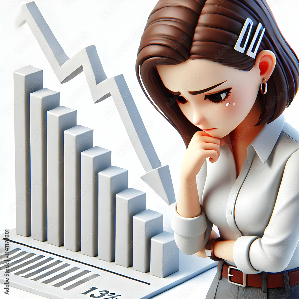 Poster 3d businesswoman feeling frustrated with complex data on plain background copy space concept as a bu