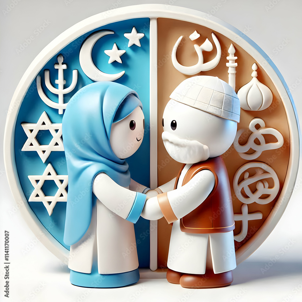 Aufkleber 3d close up religious dialogue concept as macro close up of two individuals from different faiths en