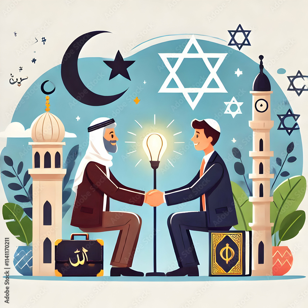 Aufkleber flat close up interfaith dialogue concept as macro close up of two individuals from different faiths