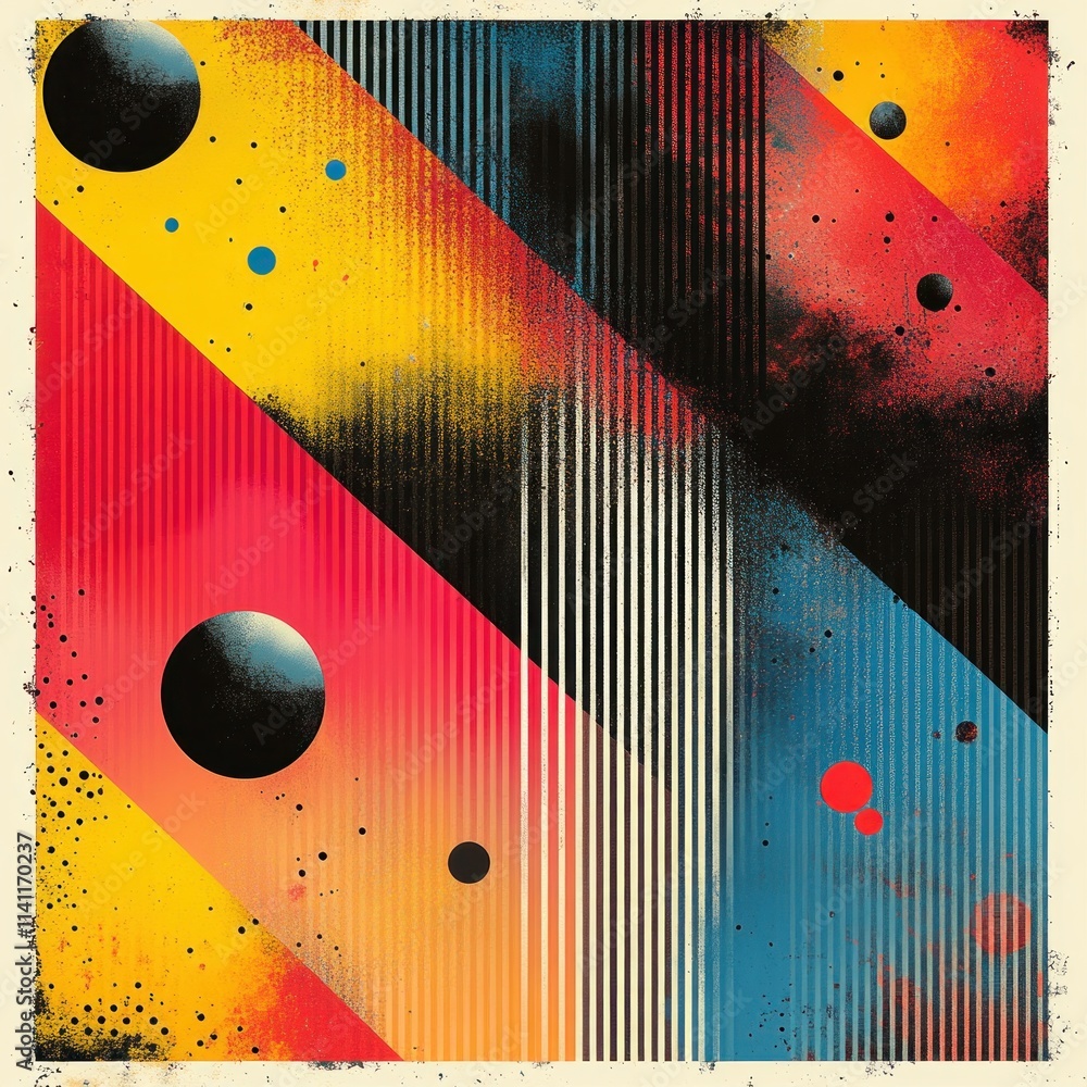 Aufkleber Dynamic Abstract Pattern with Circular Designs and Colorful Rays in a Comic Pop Art Style