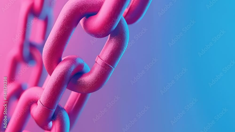 Poster bright pink chain links gradient background symbolize strength and connection striking visuals.