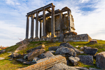 Zeus Temple at Aizanoi antique roman city in sunny day, Kutahya, Turkey