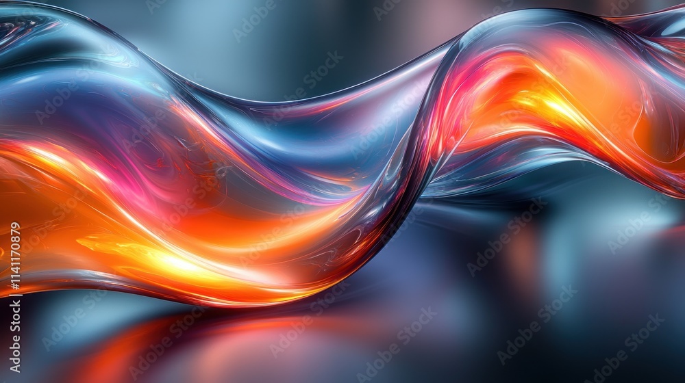 Poster Iridescent Abstract Background Design 3D Render with Fluid Curves and Soft Neon Light