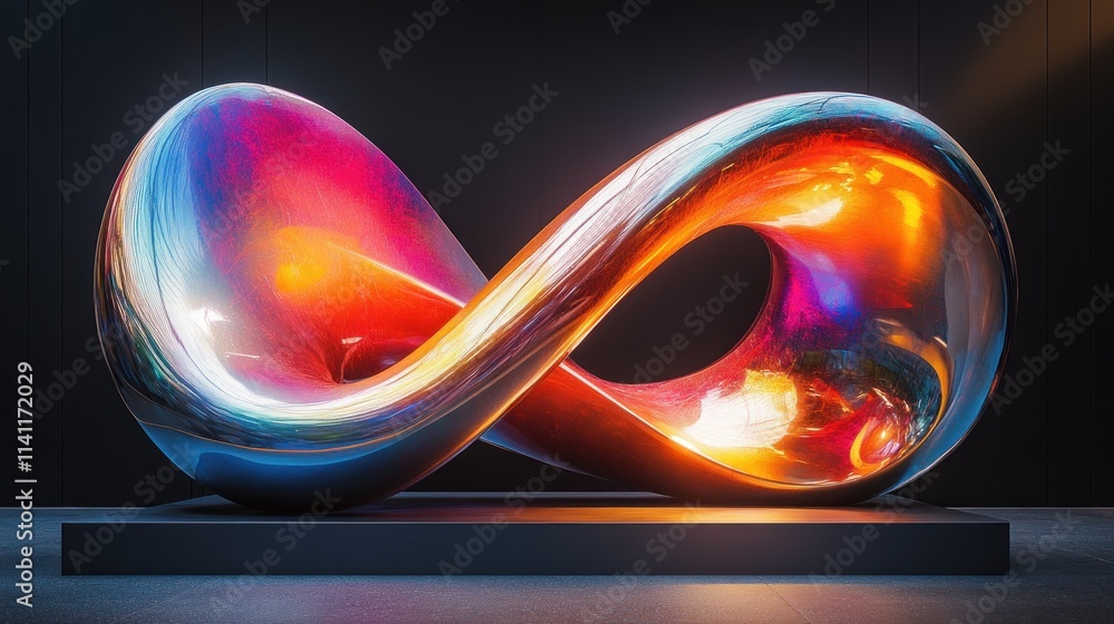Poster Iridescent Abstract Sculpture in Modern Minimalism with Color Reflections and Soft Lighting