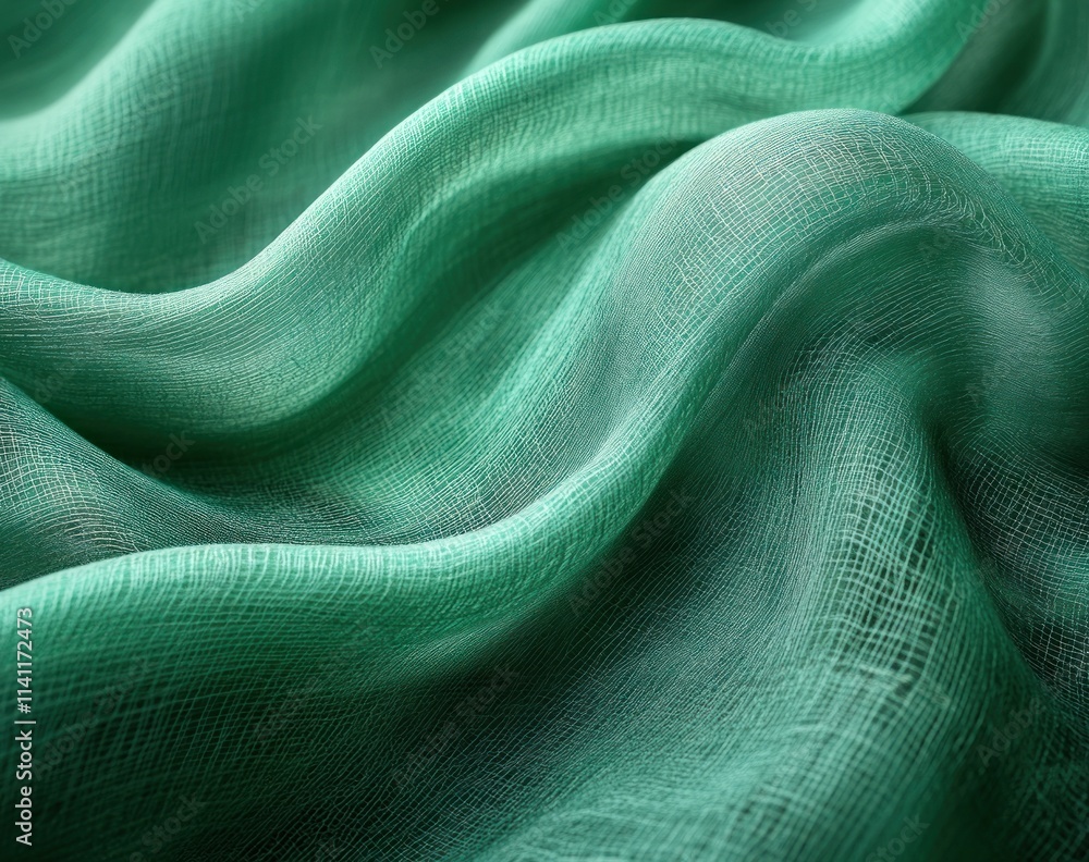 Poster elegant deep emerald fabric texture with curved layers and wavy structure in a chic modern style