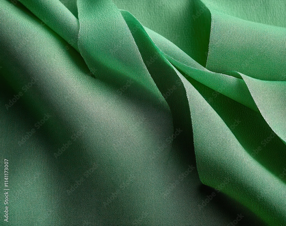 Poster emerald green textured fabric close-up background with curved layers and elegant modern structure